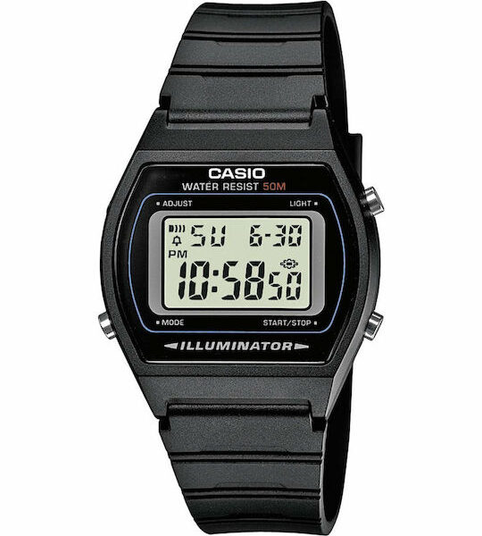 Casio- Ψηφιακό Ρολόι Μπαταρίας με Μαύρο Καουτσούκ Λουράκι-W-202-1AVEF