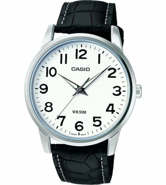 Casio Ρολόι Μπαταρίας με Μαύρο Δερμάτινο Λουράκι-MTP-1303PL-7BVEF