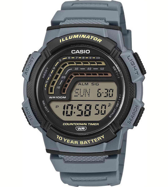 Casio-Collection Ψηφιακό Ανδρικό Ρολόι  Μπαταρίας με Γκρι Καουτσούκ Λουράκι WS-1800-2AV