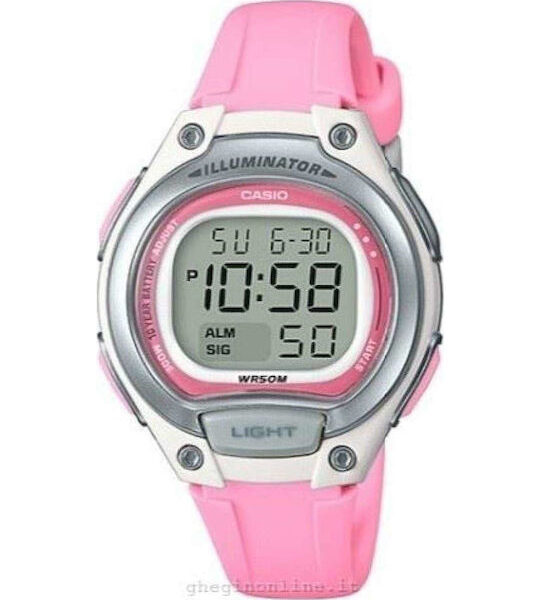 Casio-Ψηφιακό Ρολόι Χρονογράφος με Ροζ Καουτσούκ Λουράκι LW-203-4A