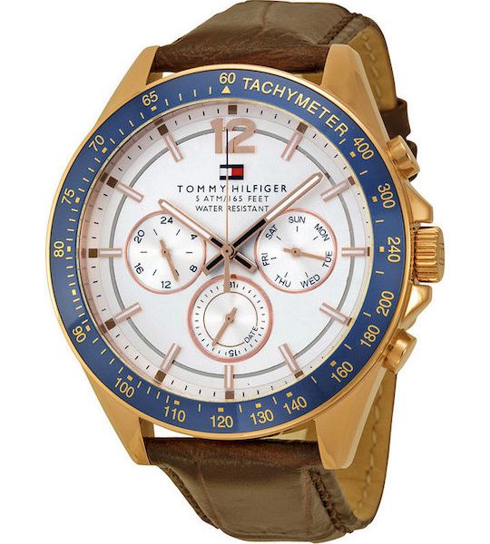 Tommy Hilfiger Ανδρικό Ρολόι  Μπαταρίας με Καφέ Δέρμα  Λουράκι 1791118
