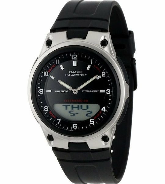 Casio Αντρικό Ρολόι Με Μαύρο Καουτσούκ Λουράκι AW-80-1A