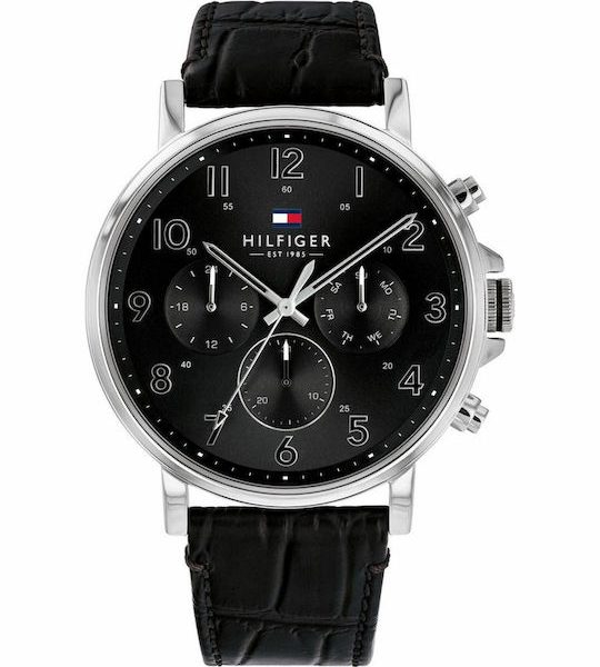 Tommy Hilfiger Ανδρικό Ρολόι  Μπαταρίας με Μαύρο Δέρμα  Λουράκι 1710381