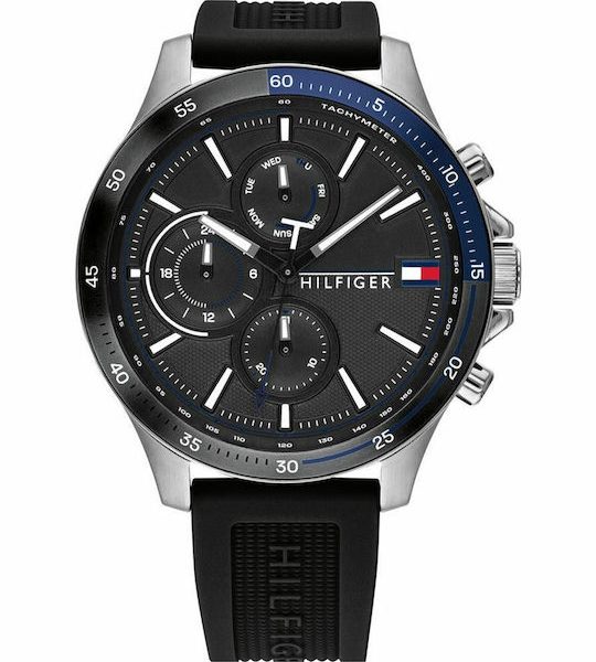 Tommy Hilfiger Ανδρικό Ρολόι  Μπαταρίας με Μαύρο Καουτσούκ Λουράκι 1791724