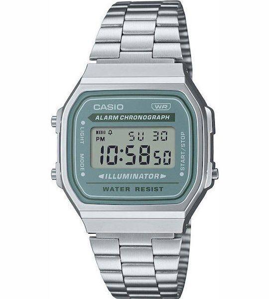 Casio  Ψηφιακό  Αντρίκο Ρολόι Χρονογράφος Με Ασήμι Μεταλλικό A168WA-3AYES