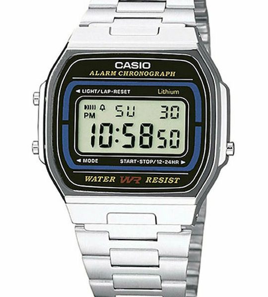 Casio  Ψηφιακό  Αντρίκο Ρολόι Χρονογράφος Με Ασήμι Μεταλλικό A164WA-1VES