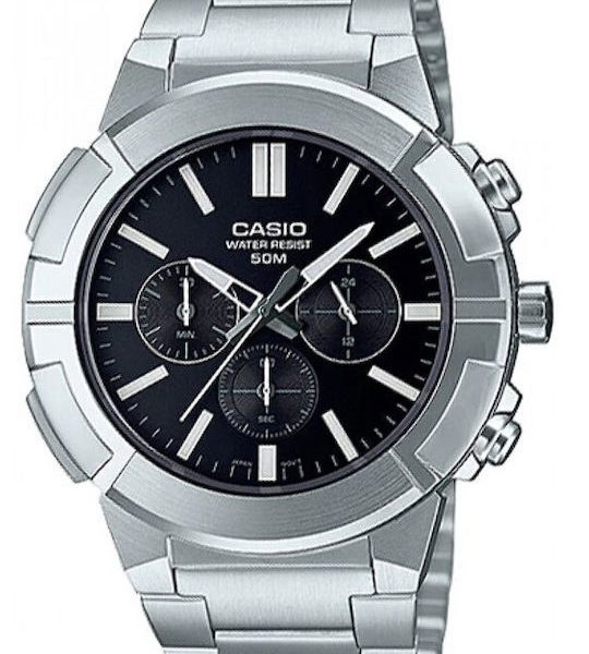 Casio Αντρικό  Ρολόι Χρονογράφος Με Μεταλλικό Μπρασελέ  MTP-E500D-1A