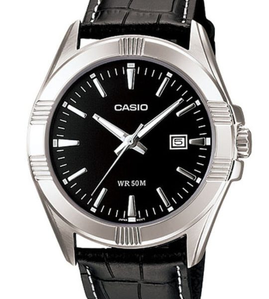 Casio  Αναλογικό Ρολόι Με Μαύρο Δερμάτινο Λουράκι MTP-1308L-1A