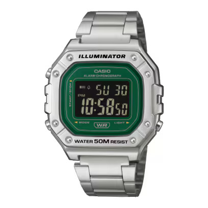Casio  Αντρικό Ψηφιακό Ρολόι Με Ασημί Μεταλλικό Μπρασελέ W-218HD-3A